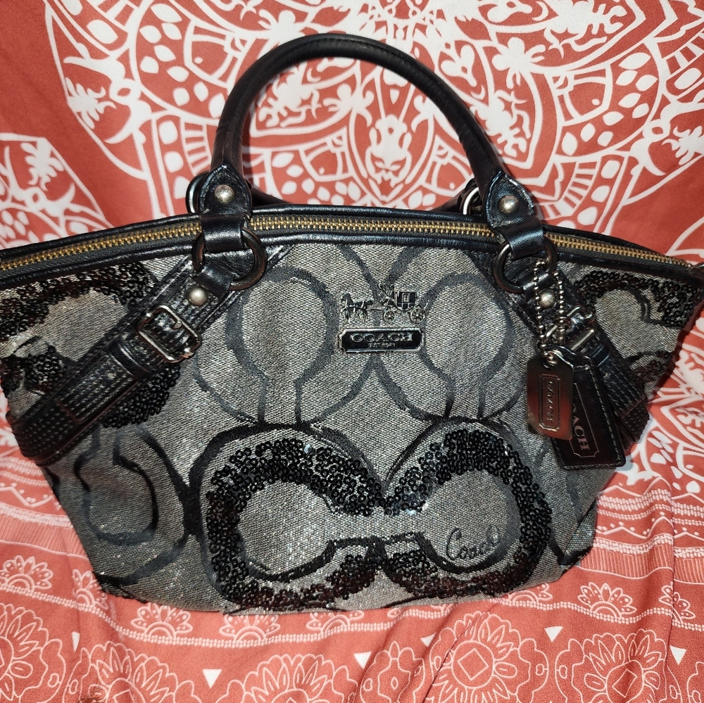 Madison Signature Op Art Sophia Sequin satchel shoulder bag